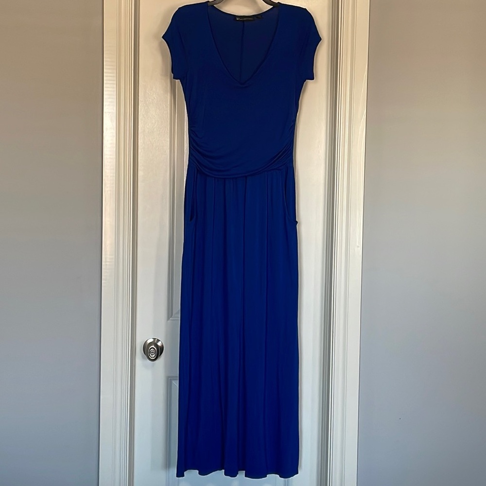 New York & Company Blue V-Neck Maxi Dress With Pockets.